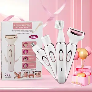 Rechargeable 4-In-1 Electric Razor for Women, Painless Trimmer for Face, Nose, Eyebrows, Beard, Portable Grooming Kit