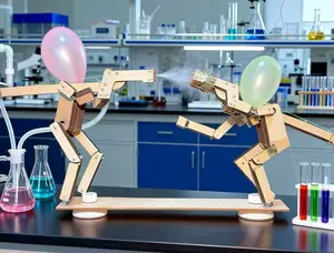 Wooden Interactive Log Man Handmade Wooden Figure Balloon Stick Battle Duel Sword Toy