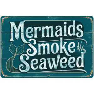 Mermaid Tail Mermaids Smoke Seaweed tin sign Vintage Ocean Mermaid Metal Sign Suitable for outdoor decoration, garden home bar 8 x 12, easy to hang Matte Print Palette&Wall Vintage Tin Sign Vintage Humor Metal Sign Vintage Highland Tin Sign