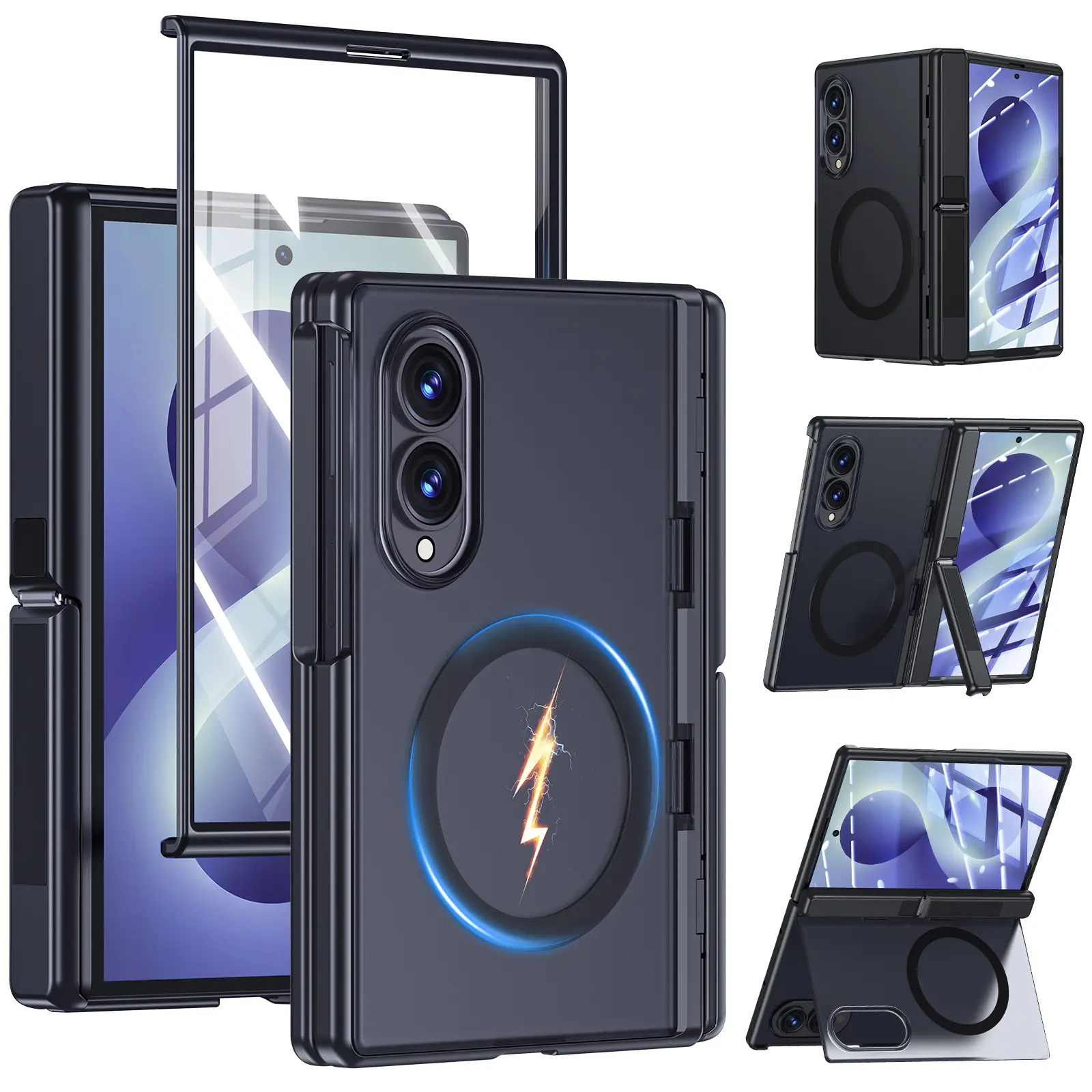 BSNRM For Samsung Galaxy Z Fold 8（2026） Case with Hinge Protection, Magnetic Case with Built-in Screen Protector, Military Grade Drop Protection, Hidden Kickstand, Slim Matte Translucent Cover for Galaxy Z Fold 8