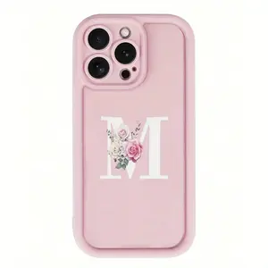 Y-Floral Initial M Phone Case | Pink Aesthetic,Having good protective properties,for iPhone 16 15 14 13 12 11 17Pro Max,for Samsung S25 S24 S23 S22 Ultra,Protective Cover