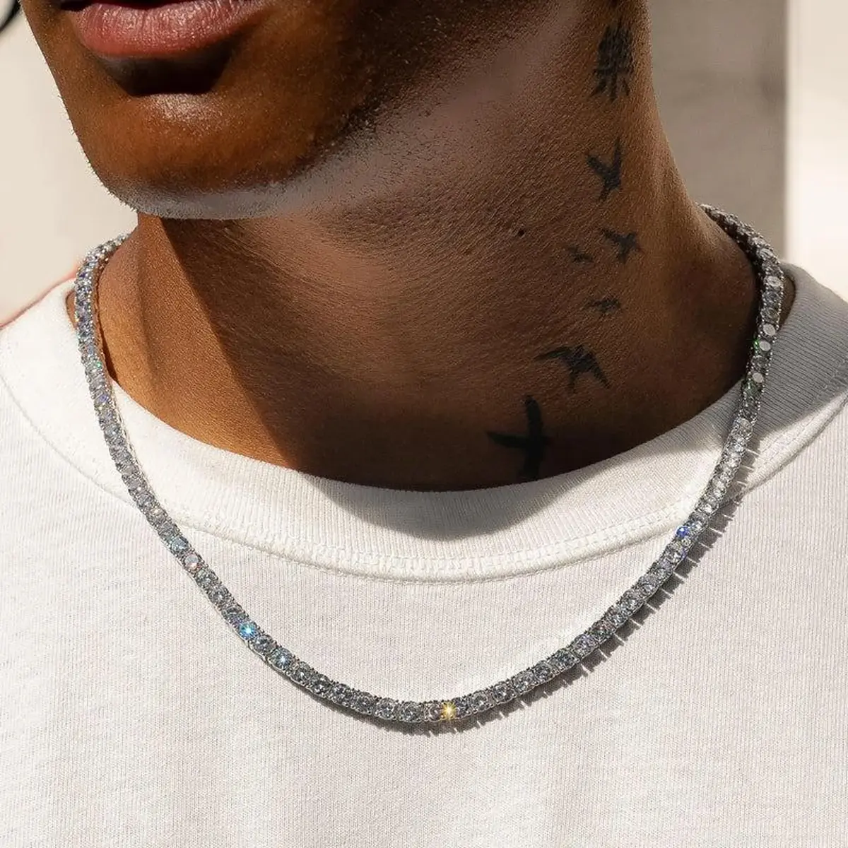 Sparkling CZ Jewelry Necklace for Men & Women, 4mm Gold-Plated Tennis Chain, Hypoallergenic Layering Piece, 18-24 in, Sparkling Cz Necklace