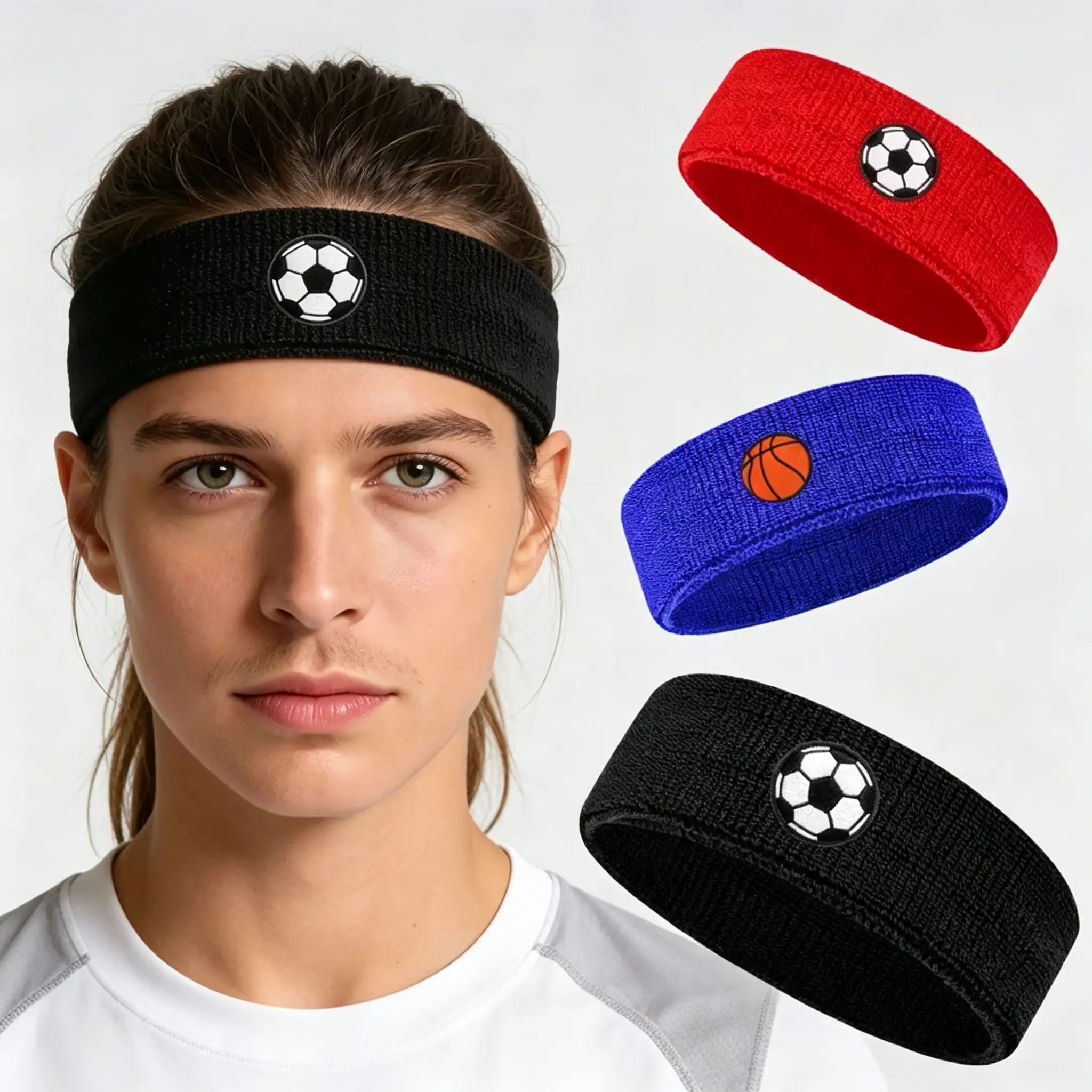 Embroidery Sports Headband for Men-Female, Breathable Sweat-Wicking Terry Cloth Non-Slip Universal Athletic Headwear, 1 Size for Running Gym Training, Viral TikTok Fitness Accessory for Soccer Basketball Summer Workouts