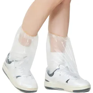 VRSHMB Disposable Thick PE Waterproof Rainproof Shoe Covers, 10 Pairs Clear Durable Non-Slip Plastic Covers for Adults, Ideal for Commuting, Travel