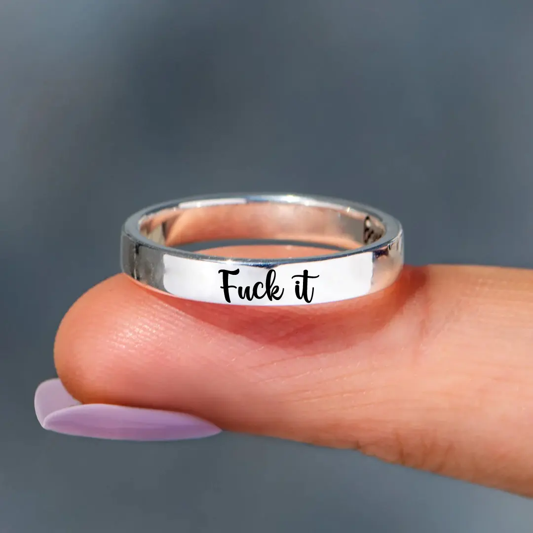 modmints Engraved "F*ck It" Circle Statement Ring - Artificial Gemstone Jewelry, Funky Unique Rings, Accessories, Gifts for Women