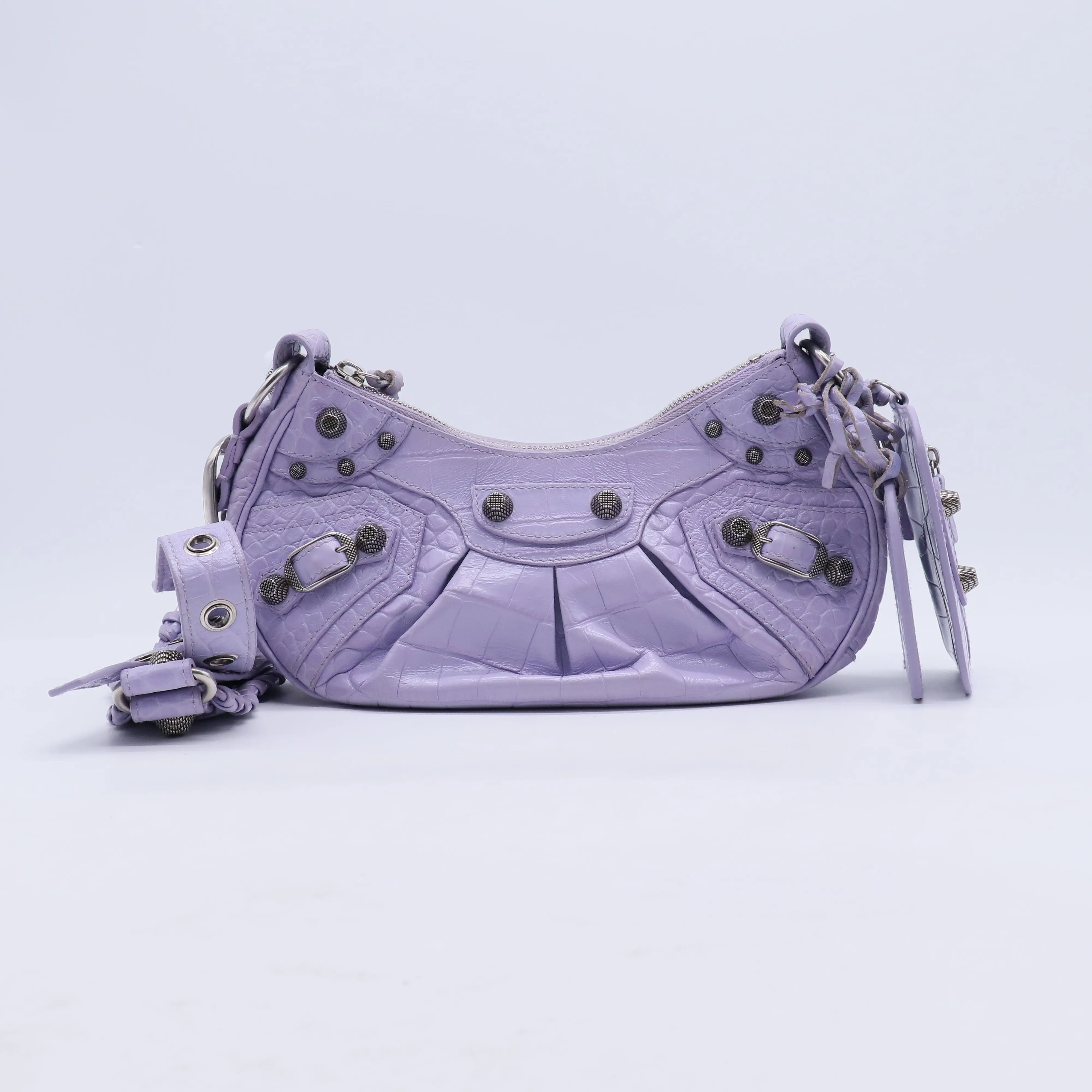 Pre-owned Balenciaga leather Shoulder Bags Crocodile Embossed Calfskin Le Cagole Shoulder Bag B21623