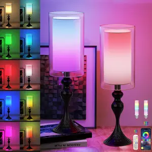 emie Smart Table Lamps for Bedroom Set of 2,Modern Bedroom Lamps for Nightstand Decoration,72 LED RGB Color Changing Bulb with APP Control & Music Sync Desk lamp for Farmhouse Living Room Decor(Black)