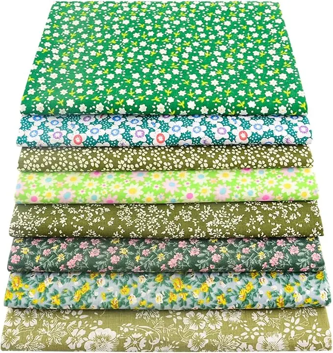 100% Cotton Fabric for Sewing(8 Pieces)20"x20", Sewing Fabric for Beginners, Floral Cotton Craft Fabric, Bundle Squares Fabric, DIY Cloths Patchwork, Pre-Cut Quilting Fabric(Green)