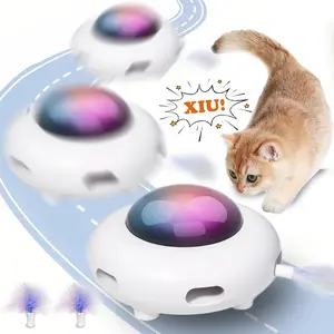 "Interactive Cat Toys for Indoor Cats，Replaceable and durable accessor，USB Rechargeable，White，Entertainment with 6pcs Feathers -UFO"