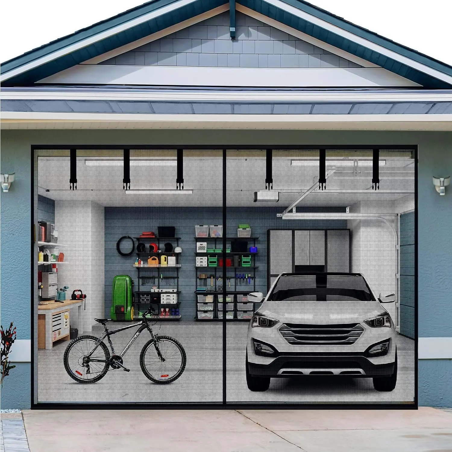 Heavy-Duty Retractable Garage Screen Door - Strong Magnetic Closure, Reinforced Fiberglass Mesh, Weighted Bottom, Hands-Free Operation, Easy Assembly, Balconies Pass-Through, Front and Rear Entry Outdoor Space Solution