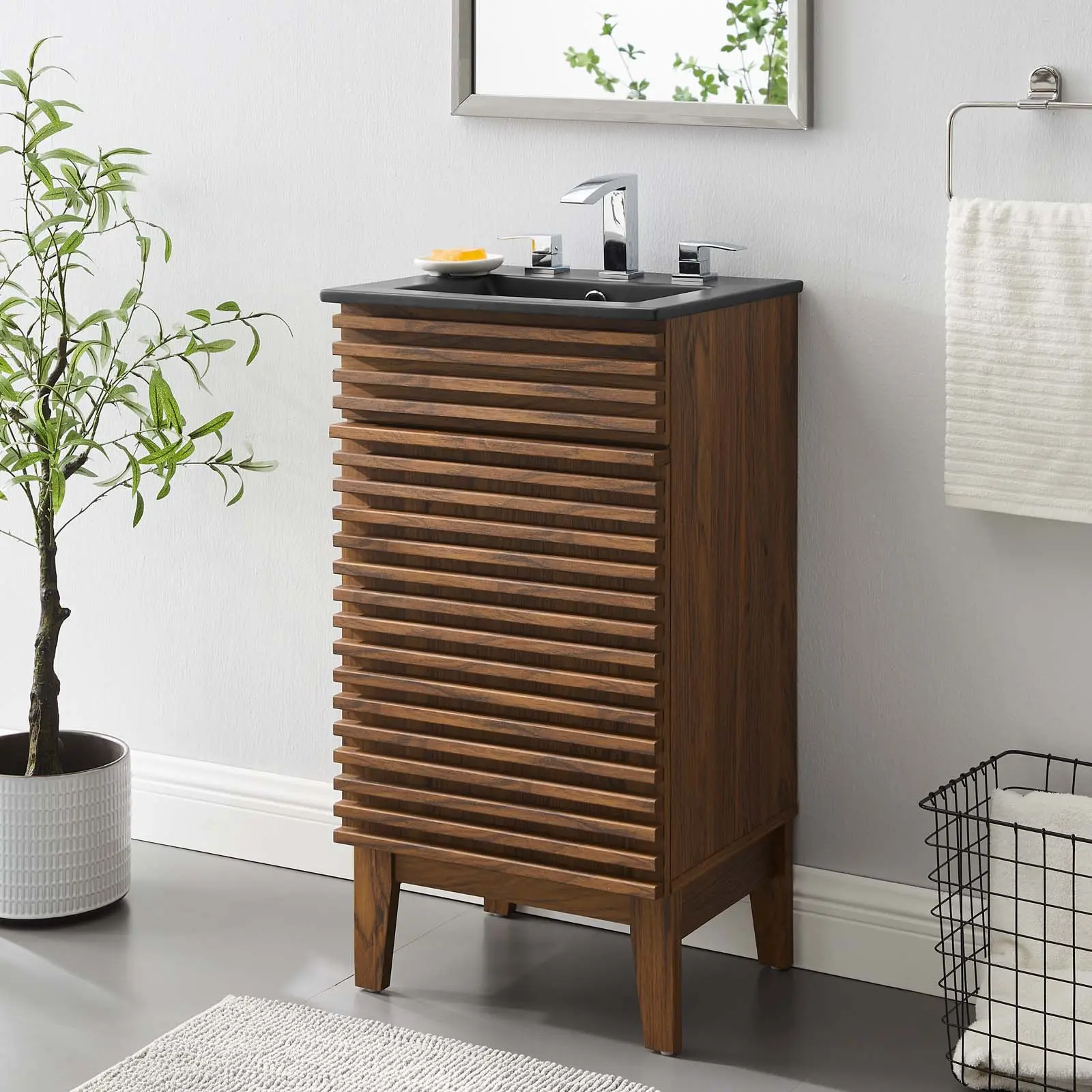 Modway Render 18" Bathroom Vanity in Walnut Black Modway Render 18" Bathroom Vanity in Walnut Black