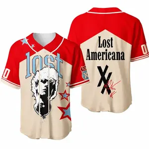 Lost Americana Vintage Baseball Jersey Retro USA Flag Graphic Button Up Shirt Streetwear Unisex Fan Apparel