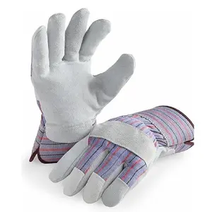 Giorgino Cow Split Leather Palm Work Gloves Men & Women, Welding & Fireplace Gardening Gloves, Reinforced Fingertips, Leather Knuckle Guard, Rubberized Safety Cuff, Breathable Cotton Back