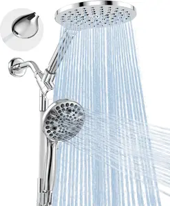 Dual Shower Head Combo, 2-in-1 Rain Shower Heads System 8 Inch Rainfall Shower Head and 10 Modes High Pressure Hand Held Showerhead with-in Wash