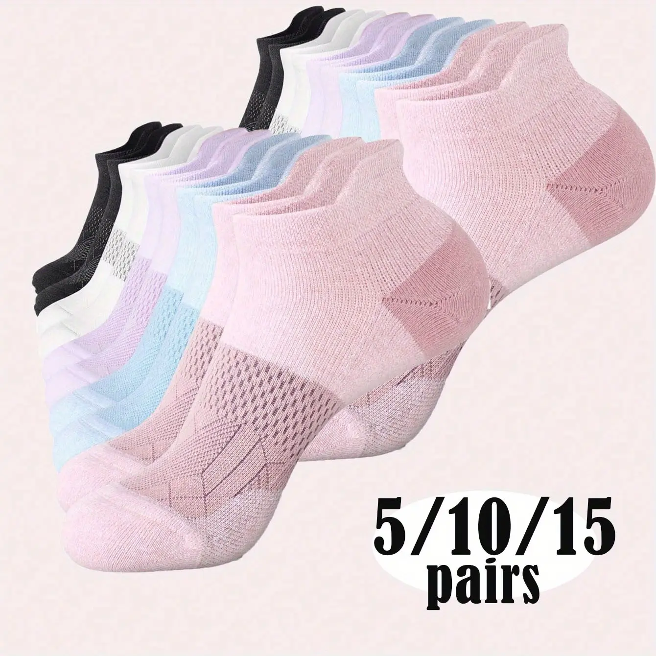 Women's Mid-Crew Athletic Socks, 5 Pairs Plain Knit Cotton with Thick Cushioned Sole, Breathable for All Seasons Active Wear, Athletic Wear, Active Feet Sports Socks