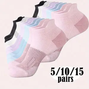 5/10 Pairs Short Socks Women's Summer Thin Towel Thick Sole Professional Running Sports Socks Women's Skipping Rope Fitness Socks