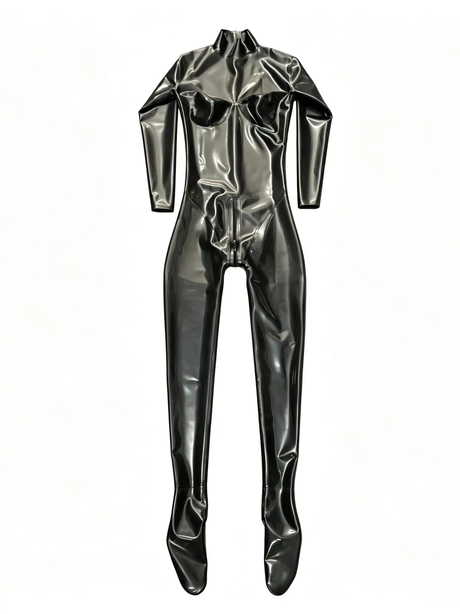 GREEFEI Women's High Gloss Latex Catsuit, Full Zip Stretchy Bodysuit, Statement Costume for Night Club & Cosplay, Plus Size, Trend, Style