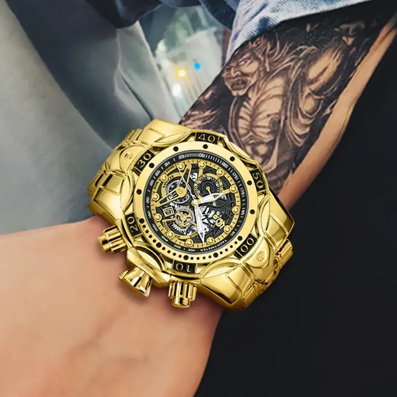 Men's Punk Style Round Dial Steel Quartz Watch, Analog Wristwatches, Fashionable Wristwatch, Fashion Watch for Party, Daily Outfit Accessory, Trendy All-match & Exquisite Birthday Gift Watch with Box