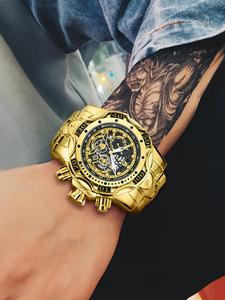 men's punk style round dial quartz watch, fashionable wristwatch for party, daily clothing decor, trendy all-match & exquisite watch for birthday gift with box