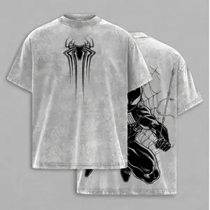 Spider Black Web Hero Washed Colors T-Shirt, Gray Washed Anime Spider Graphic Tee, Front and Back Web Warrior Streetwear Shirt, Gothic Superhero Gift for Men Women viral tiktok day