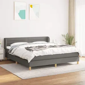 Box Spring Bed with Mattress Dark Gray King Fabric