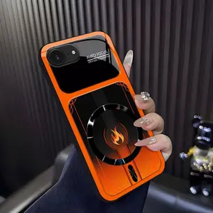 Cyber Mecha Flame MagSafe Compatible High Gloss Tempered Glass Protective Case with Shockproof Frame for [iPhone 16e] 952