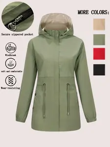 Women's Fashionable Mid-Length Reversible Windbreaker Jacket, Casual Fitted Solid Color Outerwear for Spring & Fall Seasons