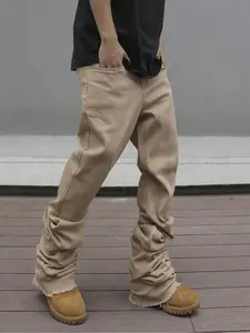 Men'sSolidColorButton-ZipperFlaredJeans,Tight-Fitting,CasualandComfortableDenimPantswithOriginalPocketDecorationsandExtendedFitforDailyWear,Men'sBottomsforAllSeasons(ExtendedFit)