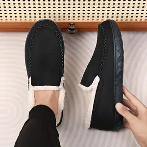 Winter thickened warm indoor home slippers, soft short velvet upper with white plush inner, skin-friendly and warm.The non-slip sole is light and wear-resistant, suitable for home wear.