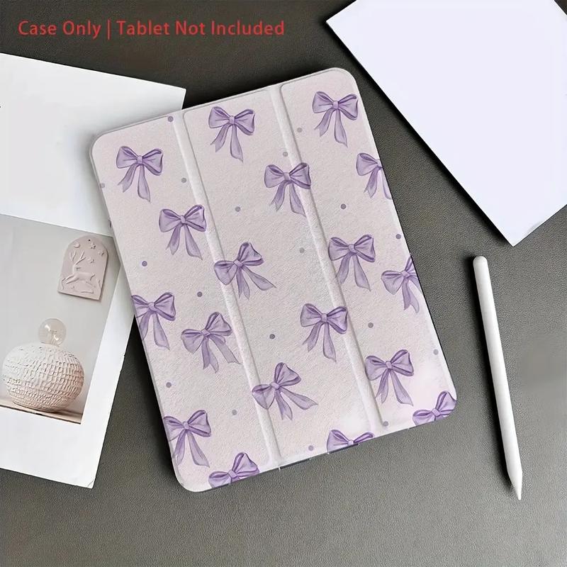 Purple bow pattern, with adjustable bracket and pen slot, foldable non-slip TPU protective case, suitable for iPad mini, iPad Air, iPad Pro/iPad 10th generation, 11th generation and other series iPad protective cases