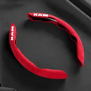 2pcs Suede Leather Round Breathable Car Steering Wheel Non-Slip Cover, for Dodge RAM 1500 Journey Charger Dart Challenger Durango