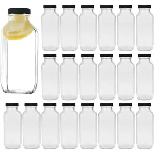 Water Bottles,Glass Drinking Bottles 16oz,Square Beverage 500ml With  For Kombucha,,Glass Homemade Drinks,Travel  Milk Juiceing 20Pack