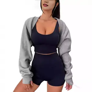 Velmira  Women's Bolero Shrug Long Sleeve Cropped Sweatshirt with Thumb Hole Workout Shrugs Open Front Y2K Tops