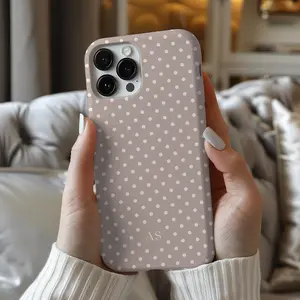Personalized Polka Dot iPhone Case, Brown Cream Dots, Custom Initials