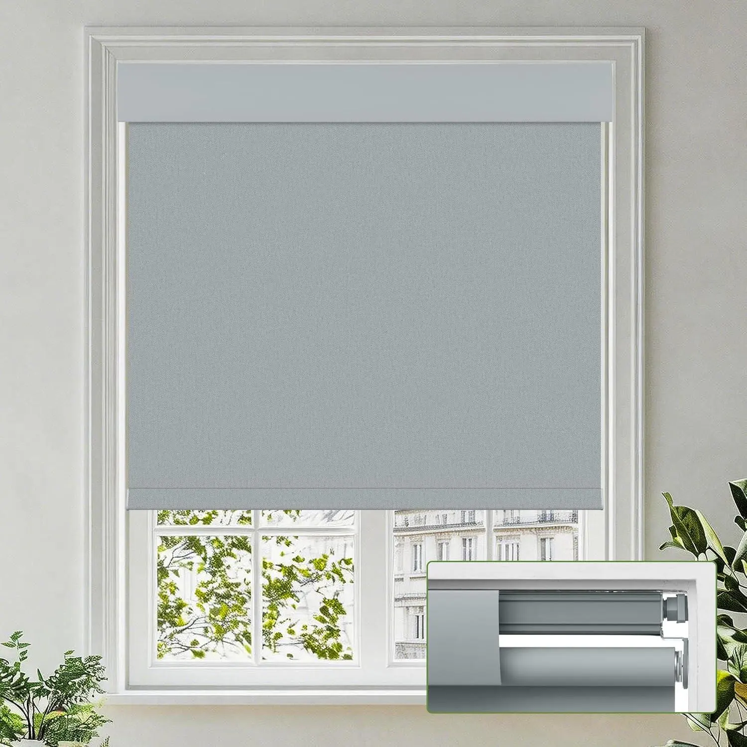 No Drill No Tools Blackout Roller Shades for Windows | Cordless Blinds with Baffles, Custom Roller Blinds for Home Office Door,  Pure Black/Grey/White(Dual Tensioners)