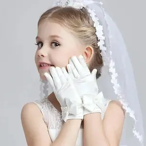 Girls' bowknot patterned gloves for party outfits, children's fingerless gloves, children's opera evening gowns with accessory gloves