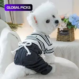 Striped Pattern Pet Jeans, Casual Comfortable Breathable Pet Denim Overalls, Pet Clothes for Small Dogs & Cats, Poodle #GLOBAL PICKS