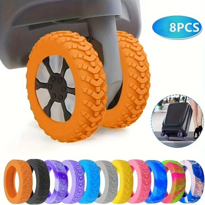 8-Pack Silicone Luggage Wheel Covers, Shockproof Silent Travel Bag Accessories, Multi-Color, Durable, Easy to Clean, Reduces Wear