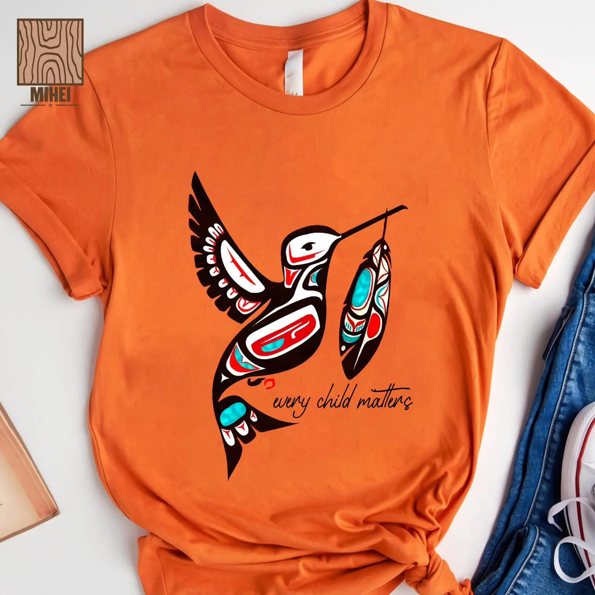 Every Child Matters Shirt, Hummingbird Native T-shirt, Orange Canada Day Tee, Indigenous Awareness Shirt, Unisex Graphic Cotton Tops