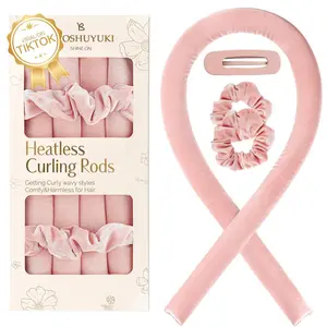 Heatless Hair Rollers for Overnight Curls - Heatless Curling Set With Headband and Soft Rollers, Heat Free Curls, Frizz-Free, pink