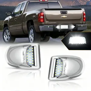 Full LED License Plate Light Chrome Housing Tag Lamp Assembly Replacement for Chevy Silverado 1500 2500 3500 Suburban Tahoe GMC Sierra Yukon XL, 6000K White, Pack of 2