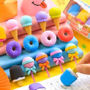 4pcs Sweet Treat Erasers, Lollipop, Egg Roll, Ice Cream Cute Cartoon Erasers, Perfect Gift for Office, Study, Party, Fun Erasers