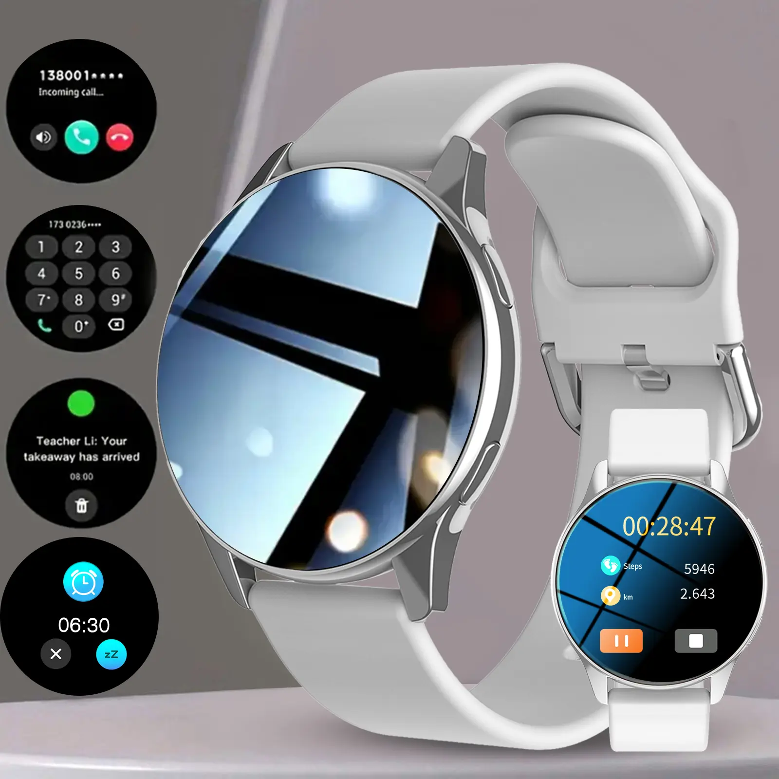 Smartwatch - Call Function & Message Alert, Step Count & Calorie Tracker, Multiple Sports Modes, Weather Update, Wireless Connection, Silicone Strap, Unisex, Multifunctional Smartwatch, for Daily Wear & Gift