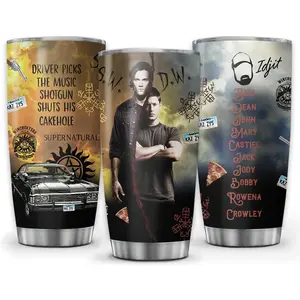 Supernatural Winchester Brothers Sam Dean Tumbler 20oz - Drinkware Flasks Beverage Insulation Bottles Bottled Portable Washable Reusable Aesthetic Lid