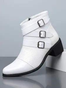 Men's Business Casual Buckle Low Heel Rubber Sole Leather Boots, Office Daily Wear, Comfortable and Stylish Footwear