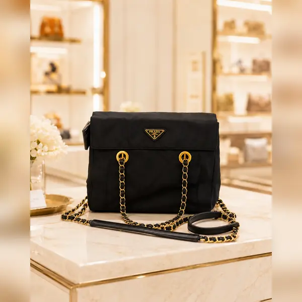 Pre-owned PRADA - Tote Bags Tessuto Nylon Chain Backpack Black Gold Hardware LA23266885