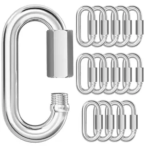 Quick Link Chain Connector, 304 Stainless Steel 15PCS M5 3/16 Screw Carabiner, Small Locking Carabiner Clips Heavy Duty Chain Hooks for Connecting Hammock, Swing, Shade Sail-Capacity 650LB