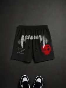 Gothic Red Skull Star Print Black Drawstring Casual Letter Print Shorts Streetwear Y2K Retro Hip Hop Graphic Sweat Shorts With Quote Print Streetwear Bottom