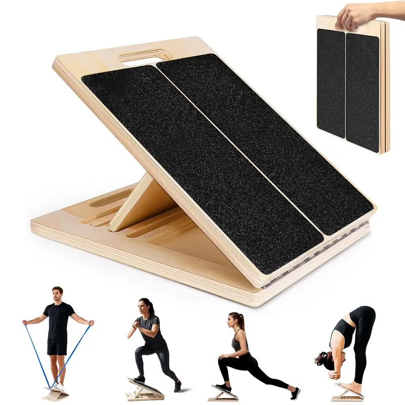 Portable Wooden Calf & Foot Stretching Slant Board - Adjustable Multiple Angles, Anti-Slip, Lightweight, Heavy-Duty, 4 to 4.9 lb, All Ages Physical Therapy & Home Fitness Recovery Injury Prevention Balance Board
