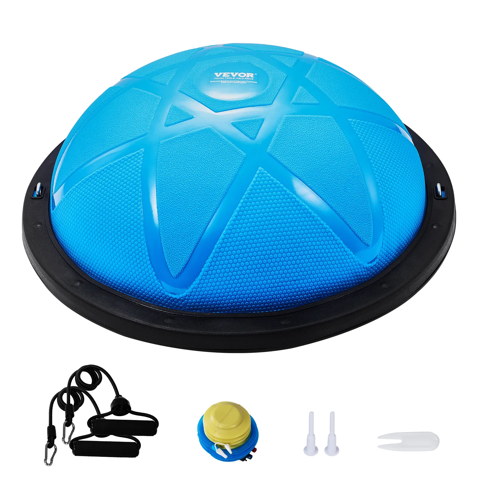 VEVOR Half Exercise Ball Trainer,  23 inch Balance Ball Trainer, 660 lbs Capacity Stability Ball, Yoga Ball with Resistance Bands and Pump, Strength Fitness Ball for Home Gym, Full Body Workouts, Blue